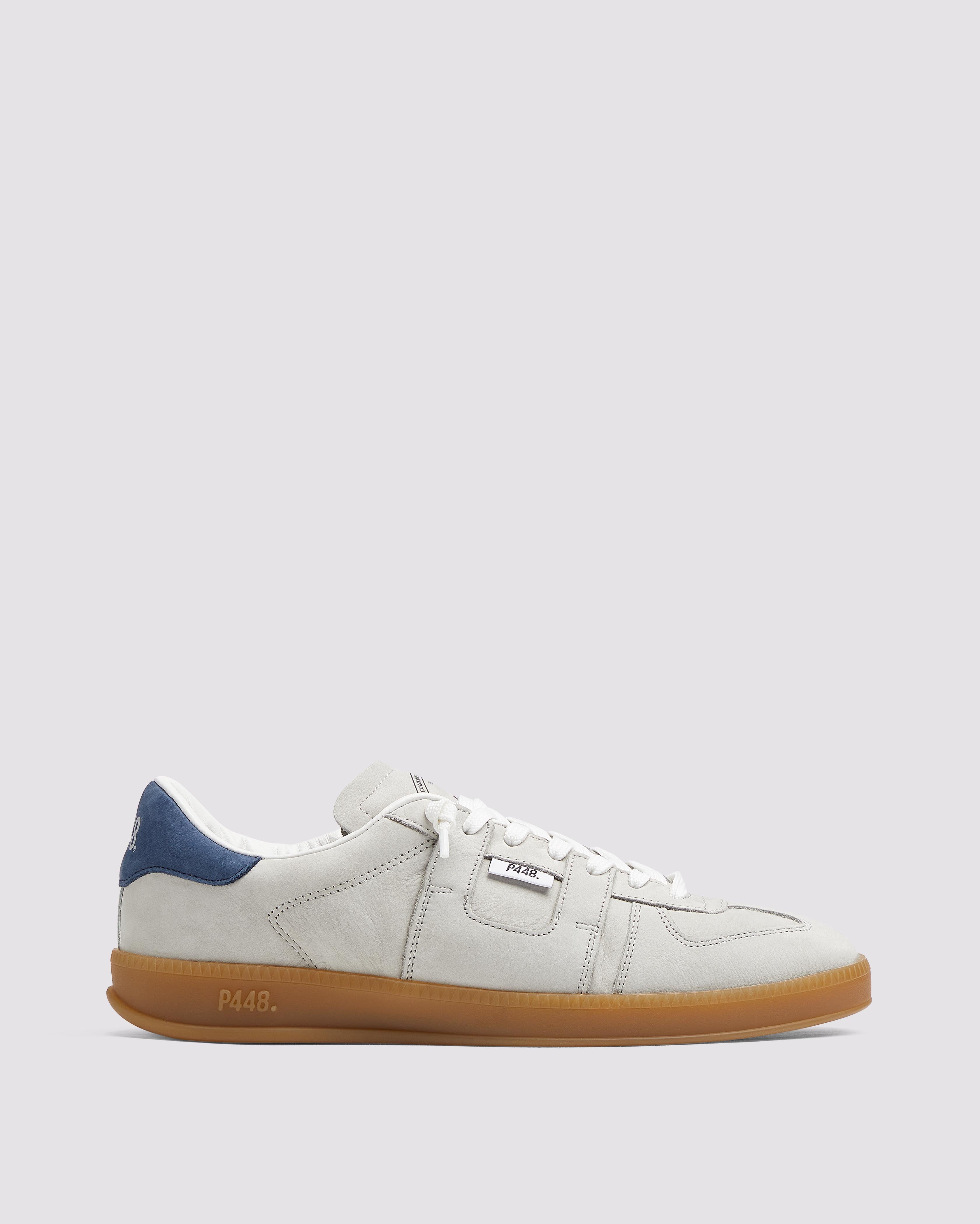 Monza Grey/Navy - Men's Low-Top Leather Sneaker – P448