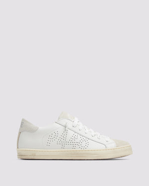 Side angle of white/nest and white sneakers