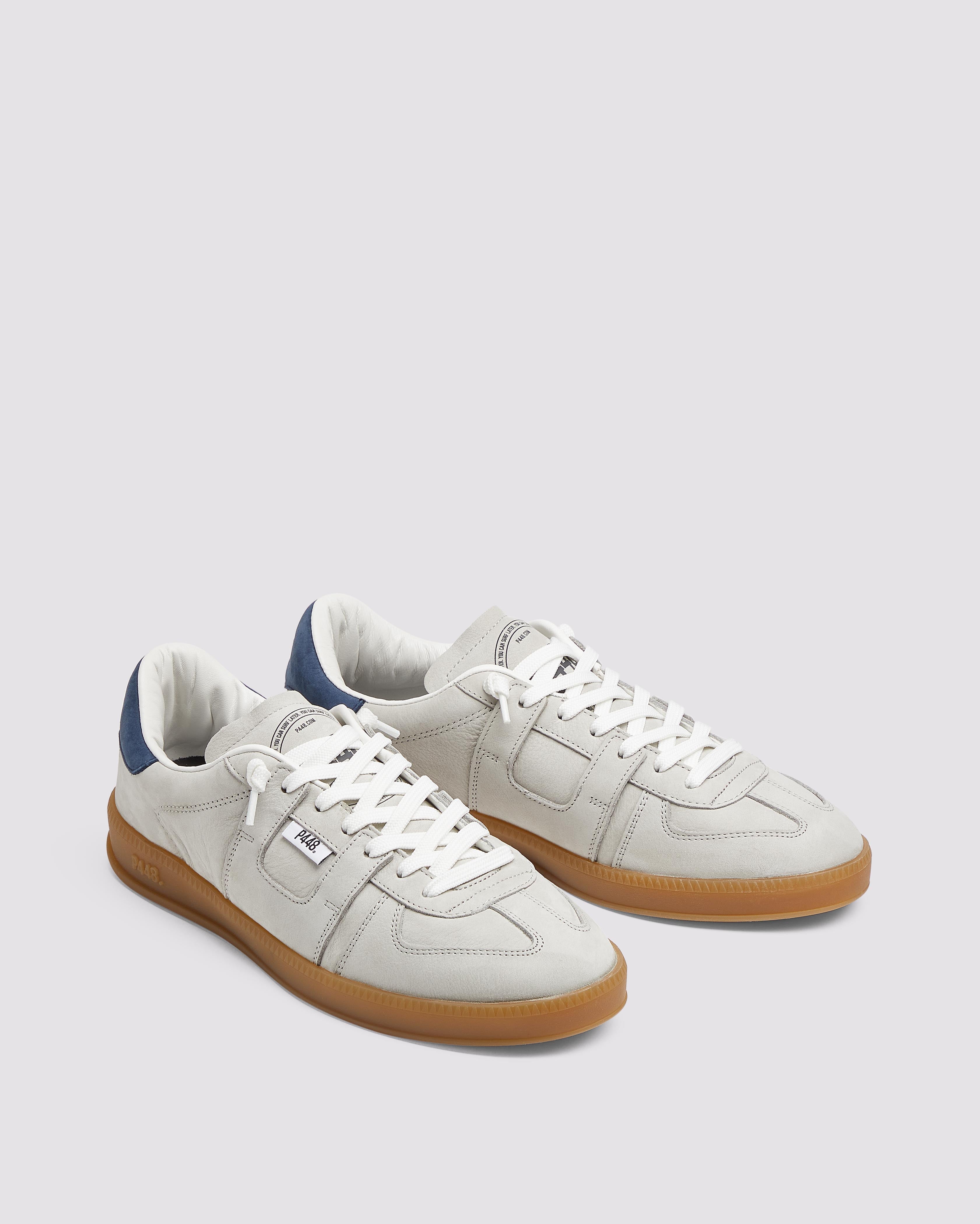 Monza Grey/Navy - Men's Low-Top Leather Sneaker – P448