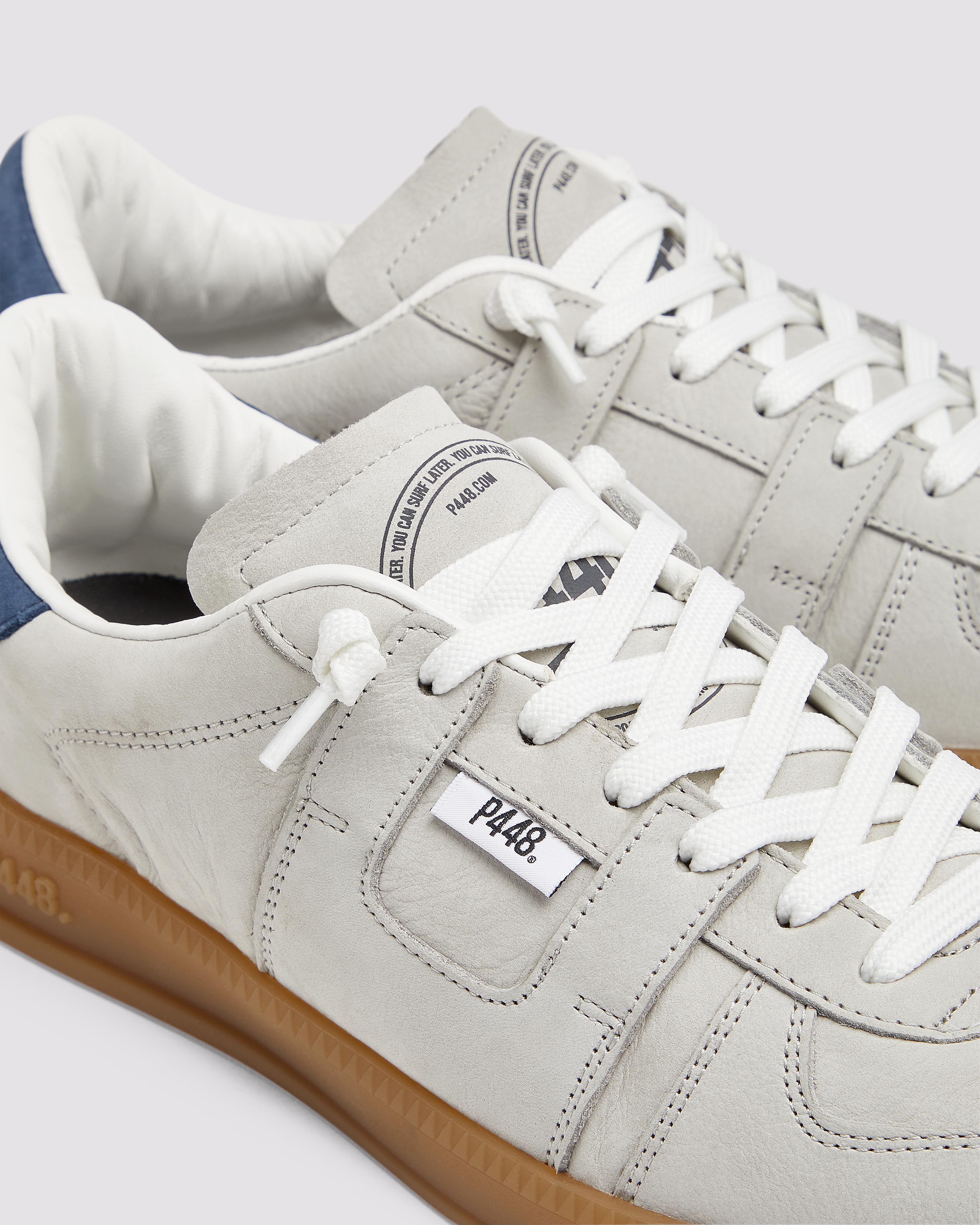 Monza Grey/Navy - Men's Low-Top Leather Sneaker – P448