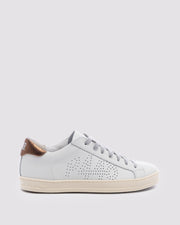 Side angle of white/bronze and white/brown/gold sneakers
