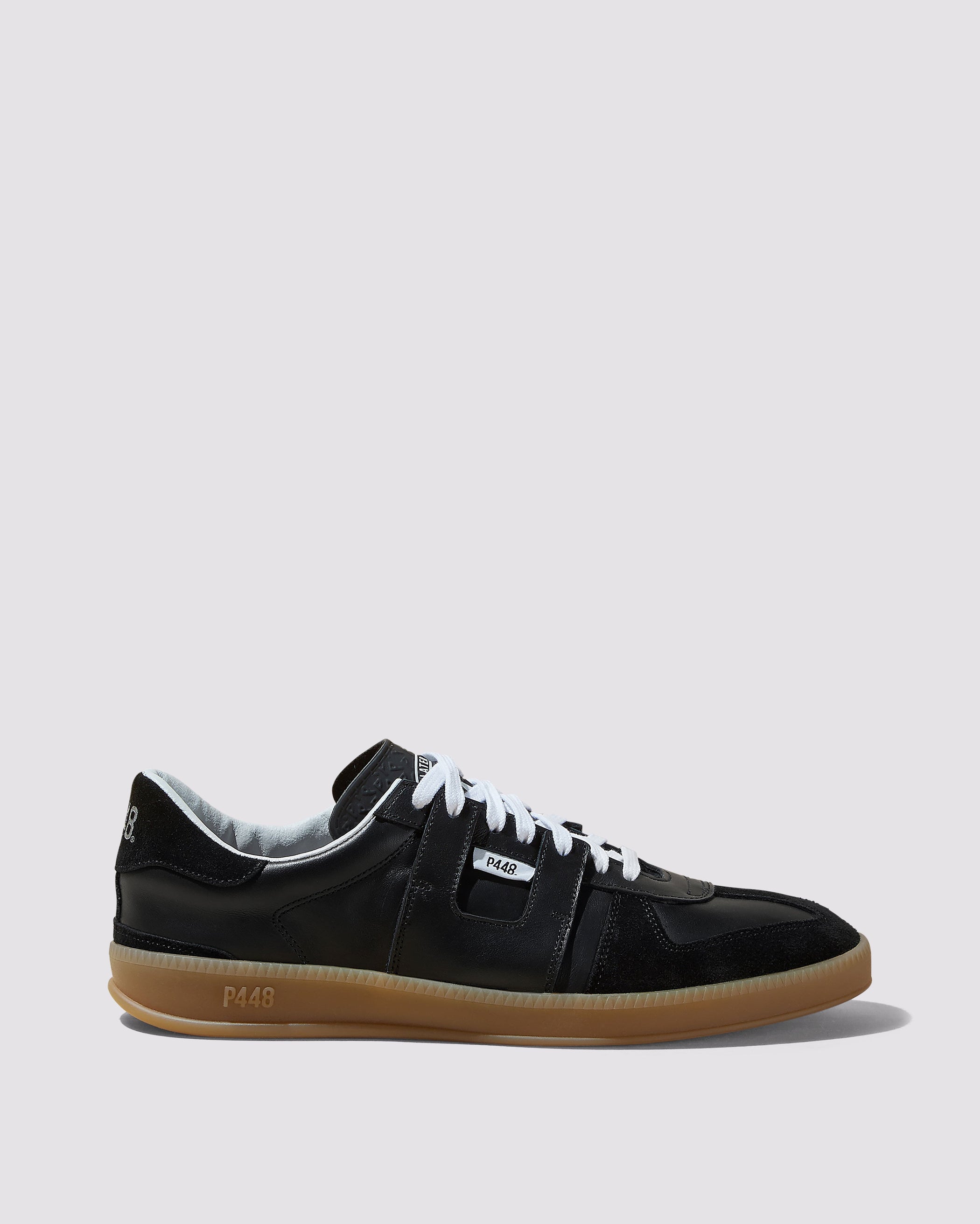 Side angle of black sneakers