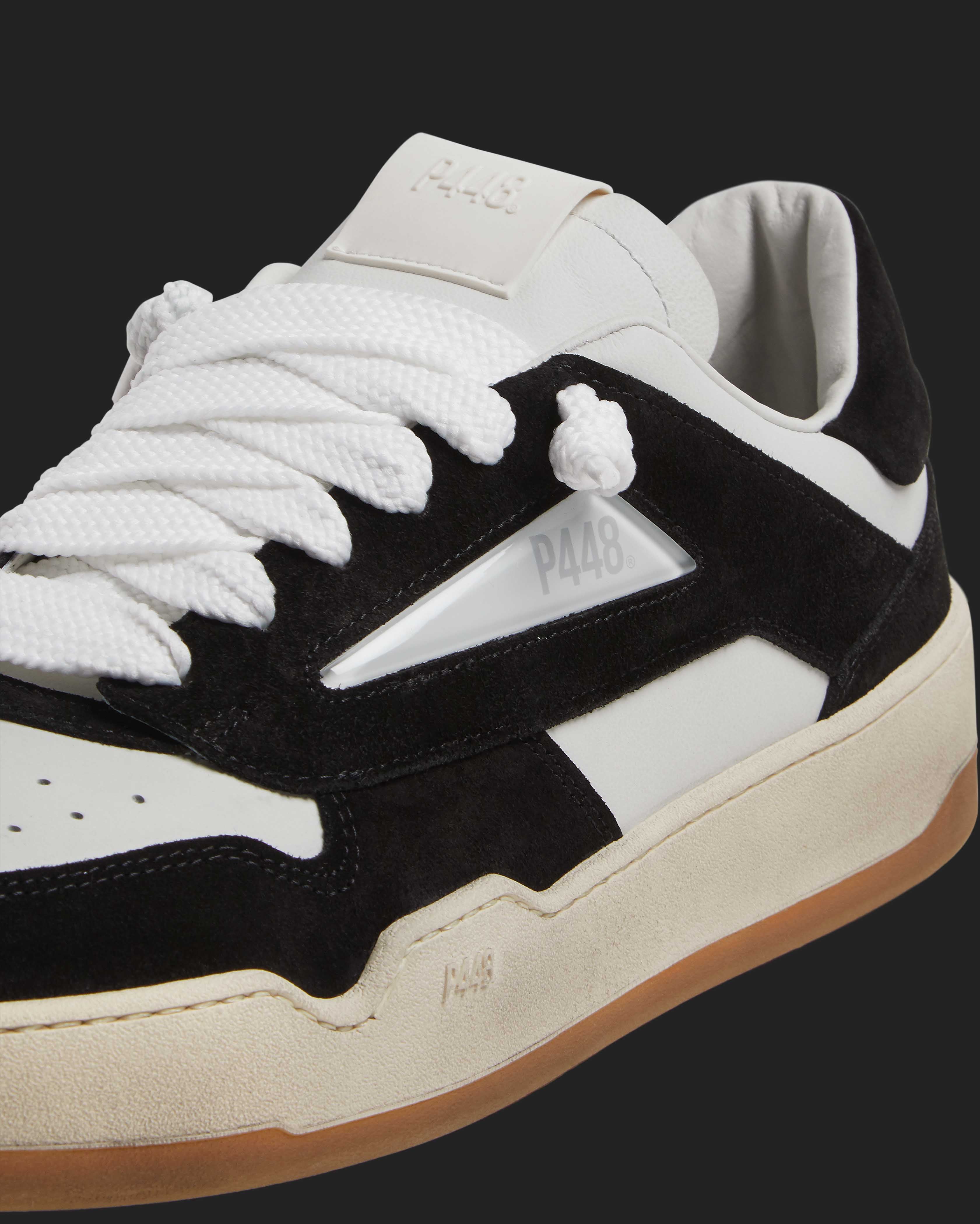 アッタスクール　4S Brixton White/Black - Low-Top Leather Sneaker – P448