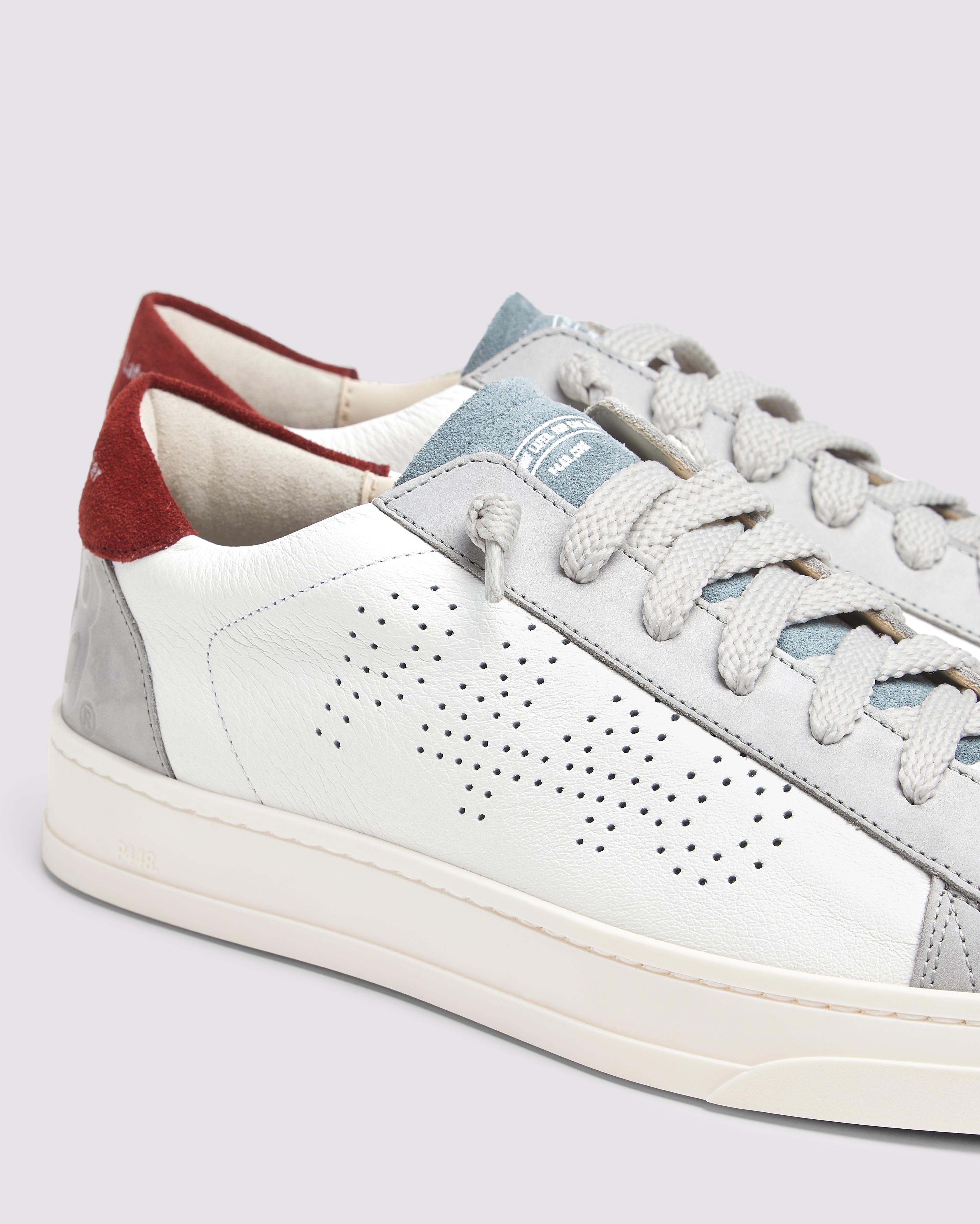 トップス mj Jack White/Burgundy - Men's Leather Low-Top Sneaker – P448