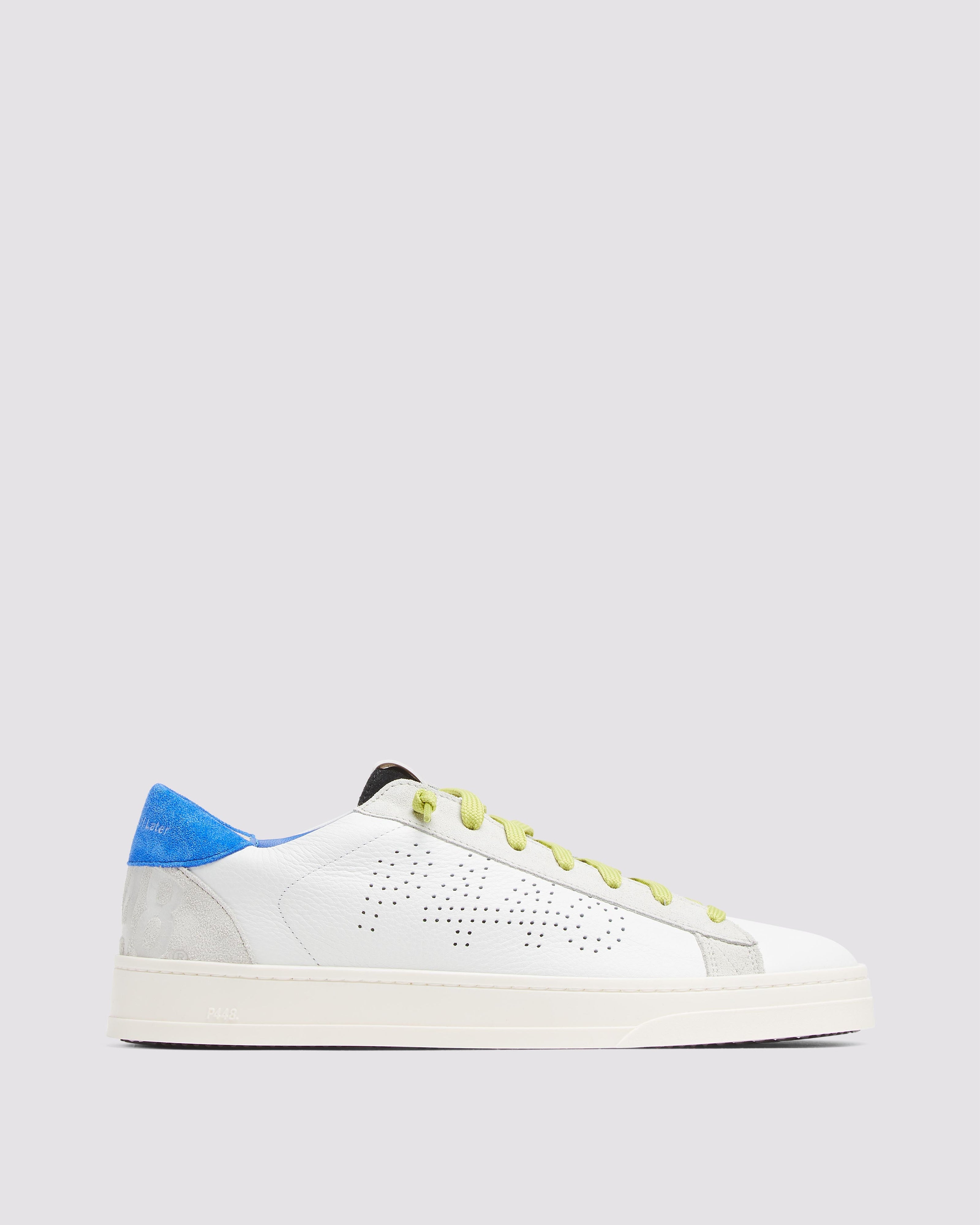 Jack Neon Blue Men's Low-Top White Leather Sneaker – P448