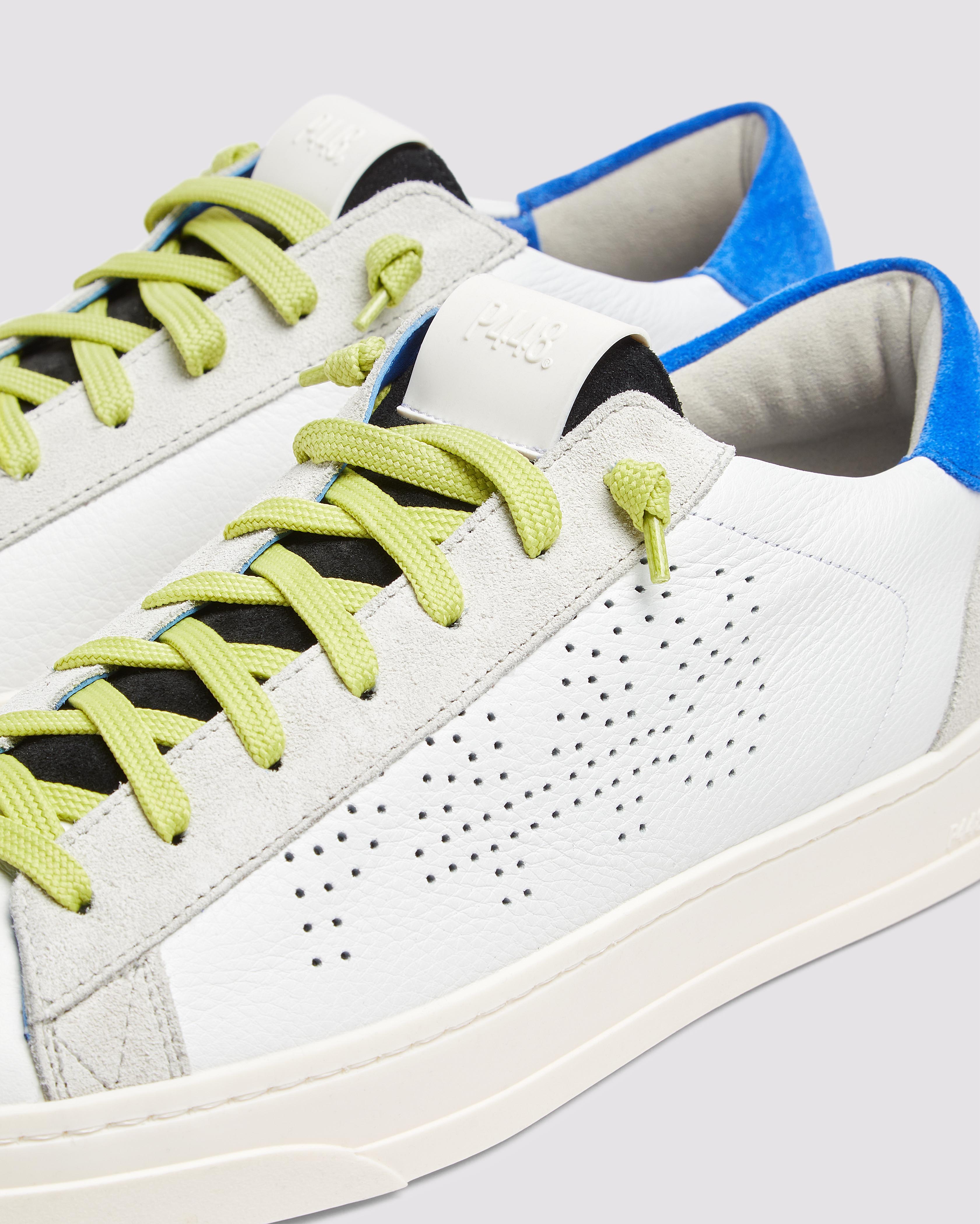 Jack Neon Blue - Men's Low-Top White Leather Sneaker – P448