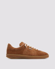 Side angle of brown sneakers