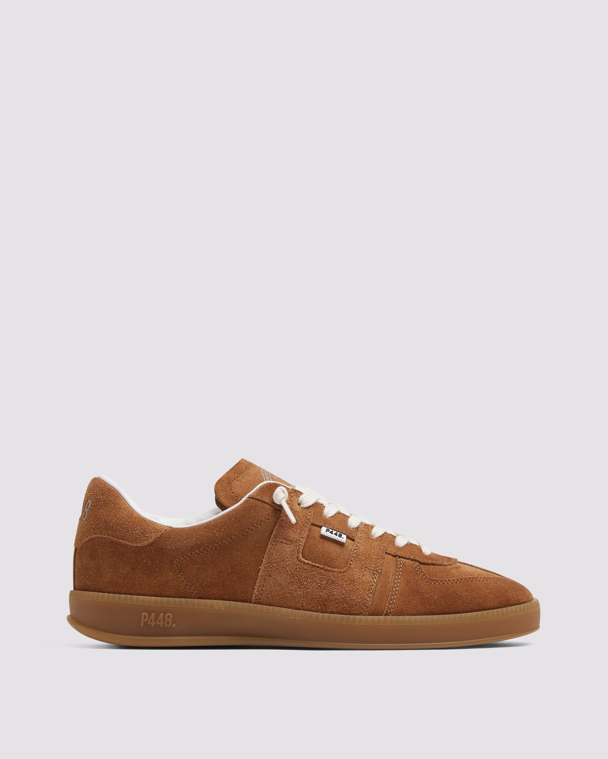 Side angle of brown sneakers
