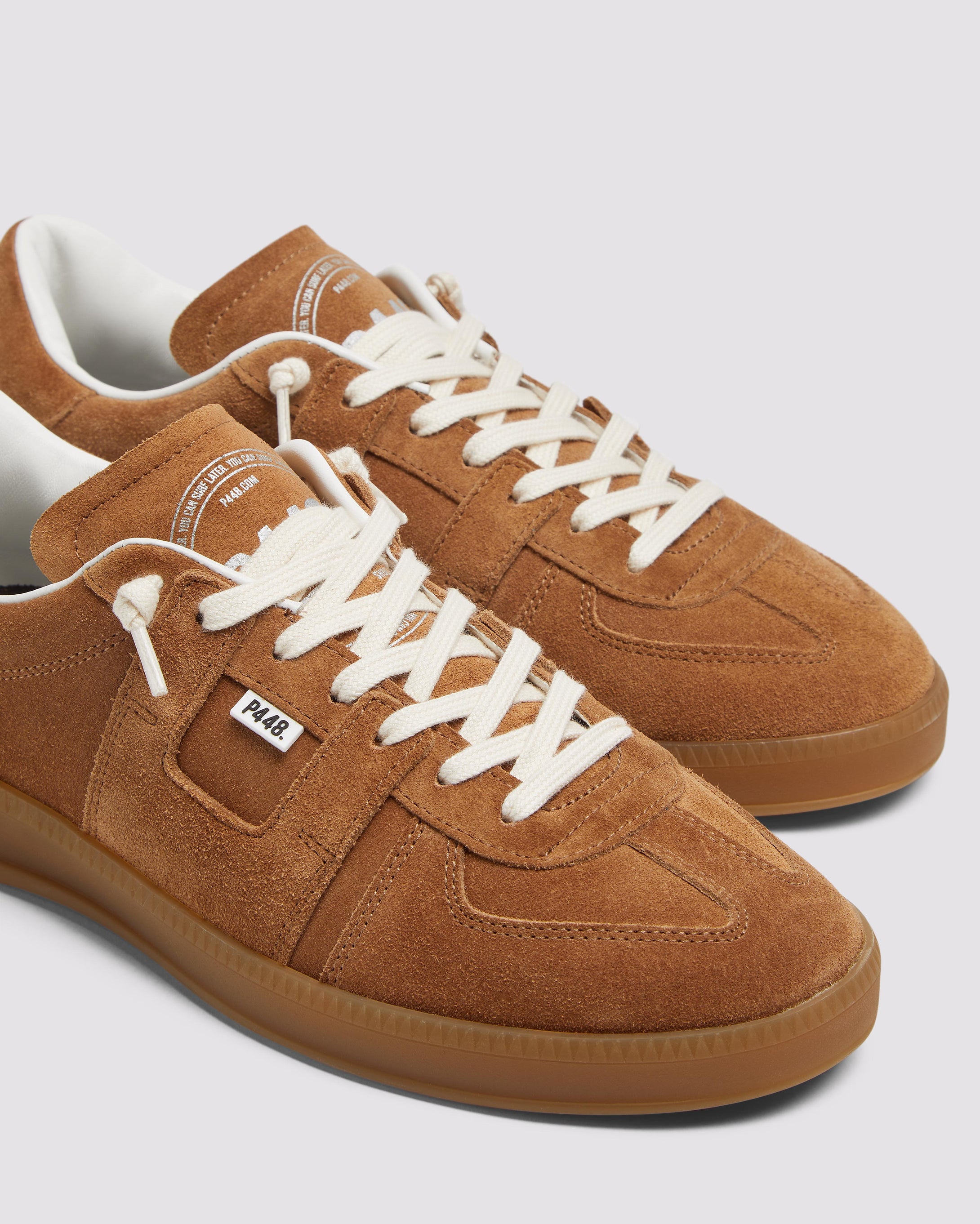 Side angle of brown sneakers