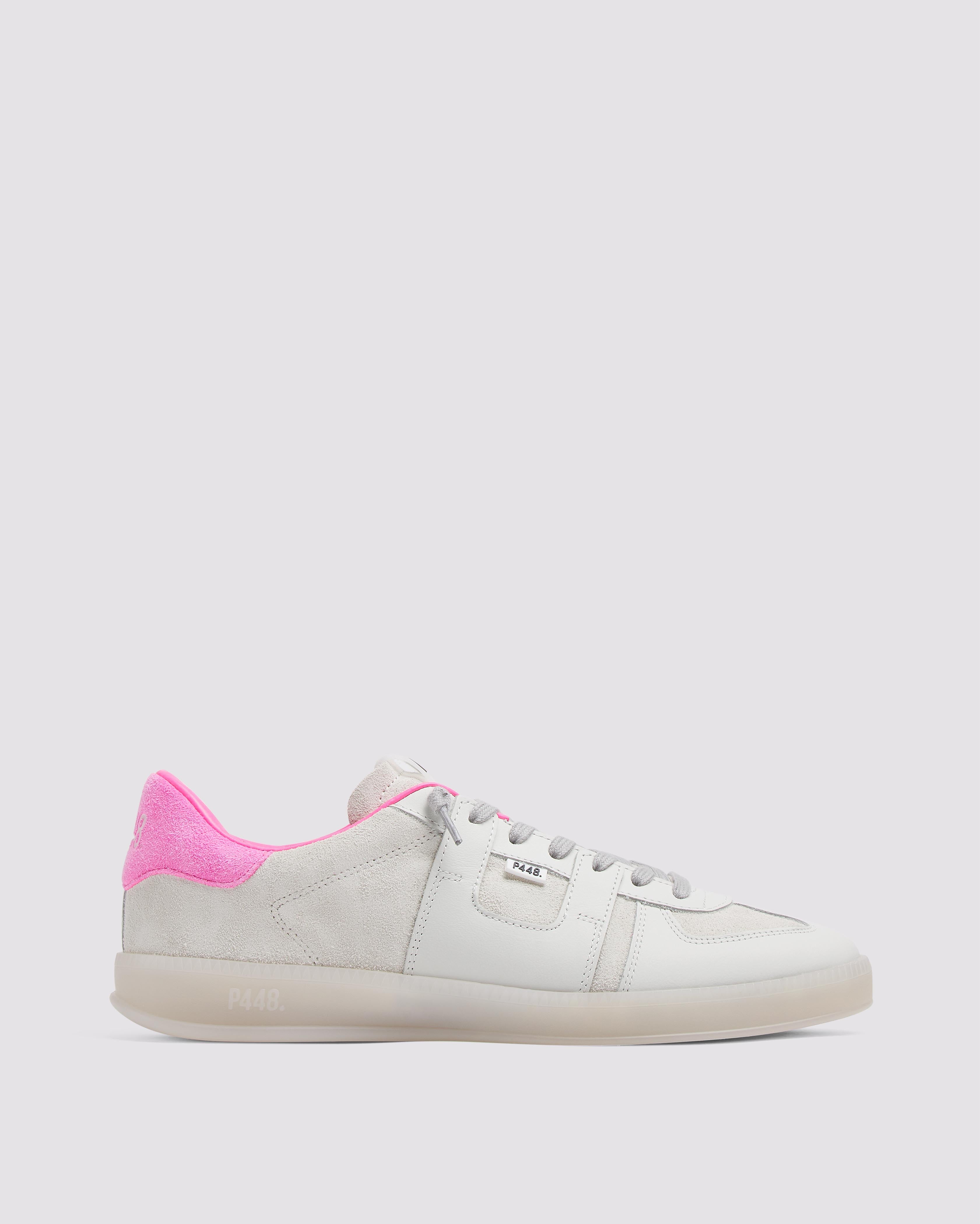 Monza White/Pink - Women's Low-Top Pink Heel Tab Sneaker – P448