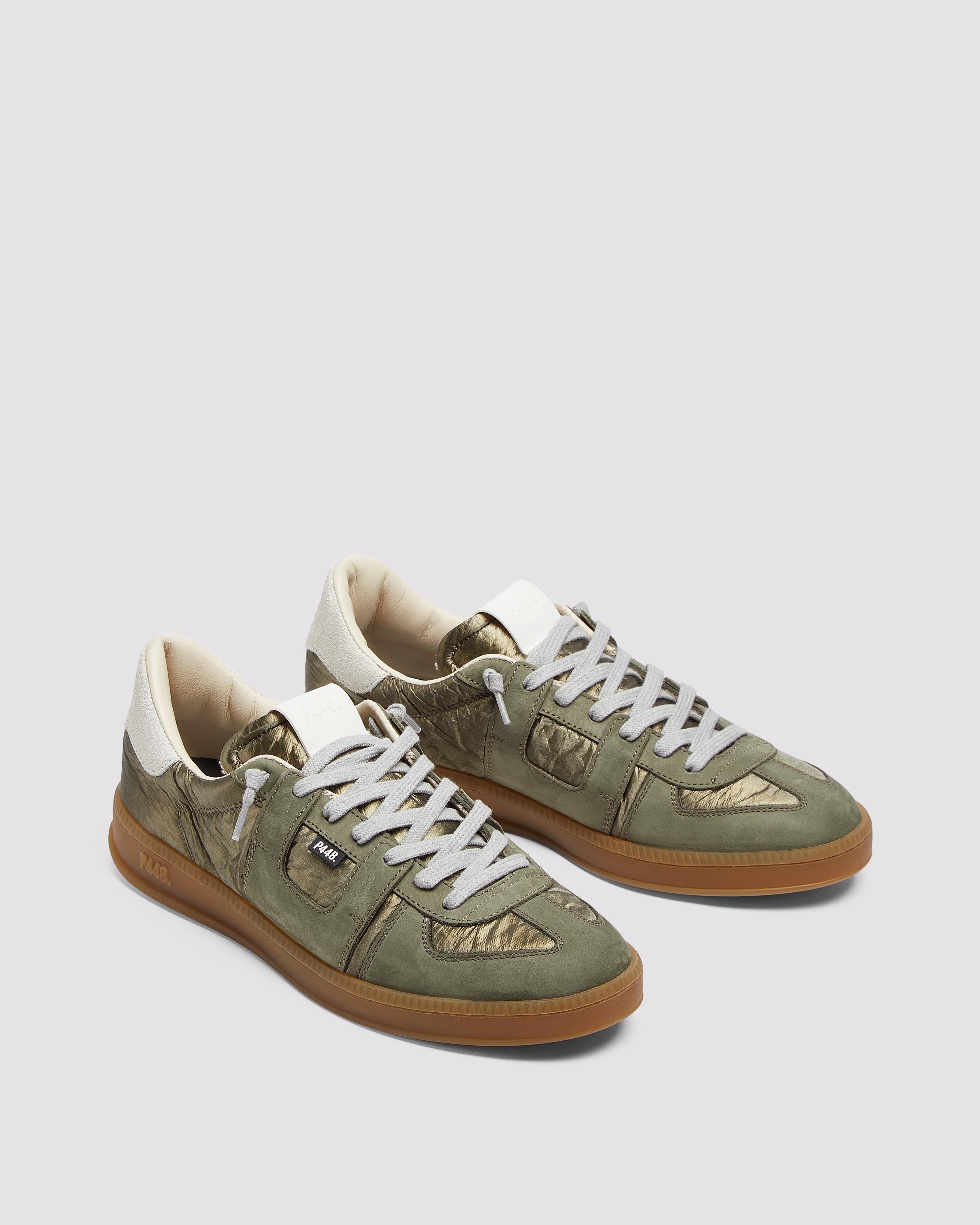 Monza Galaxy/Army - Low-Top Green Iridescent Nylon Sneaker – P448