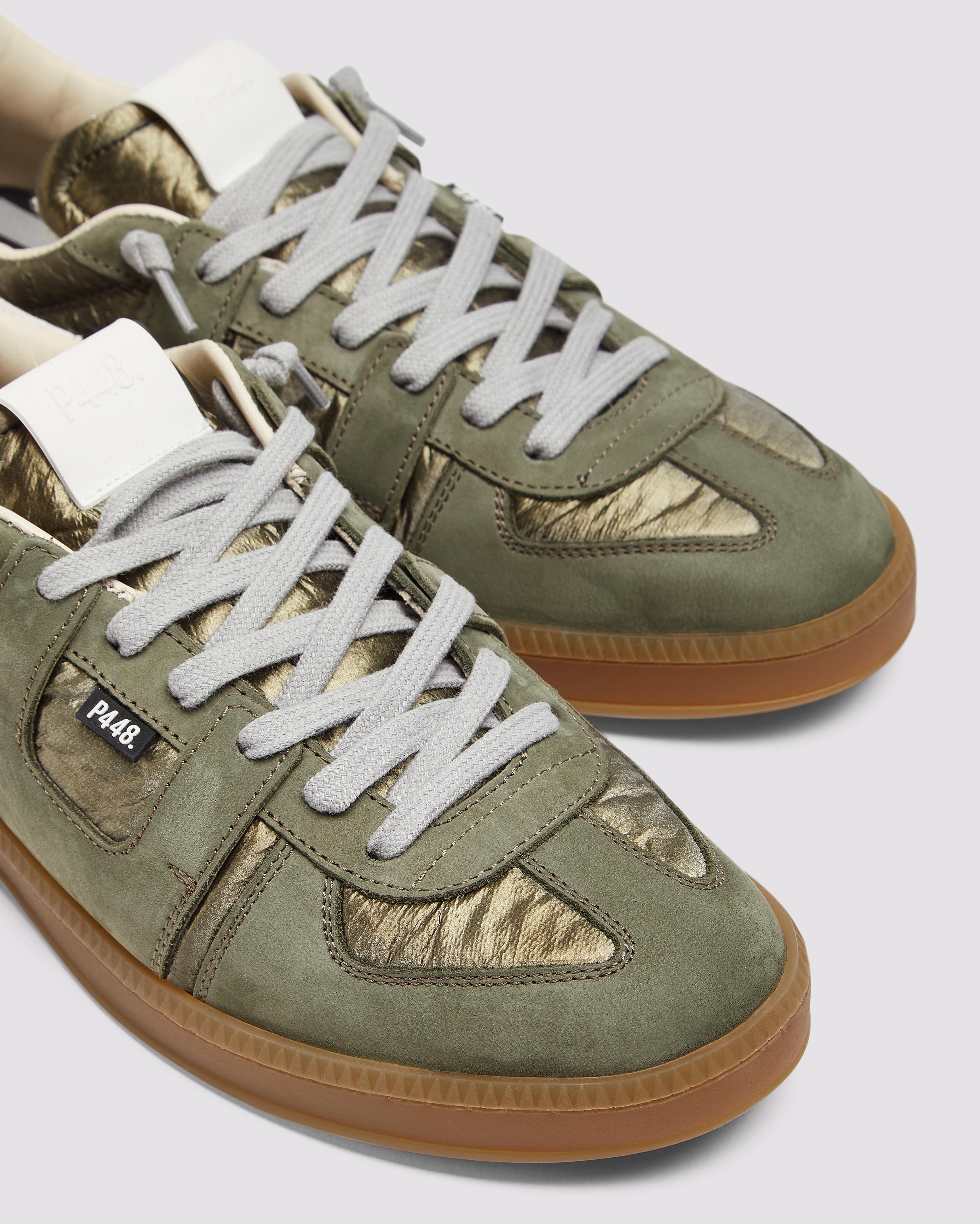 Monza Galaxy/Army - Low-Top Green Iridescent Nylon Sneaker – P448