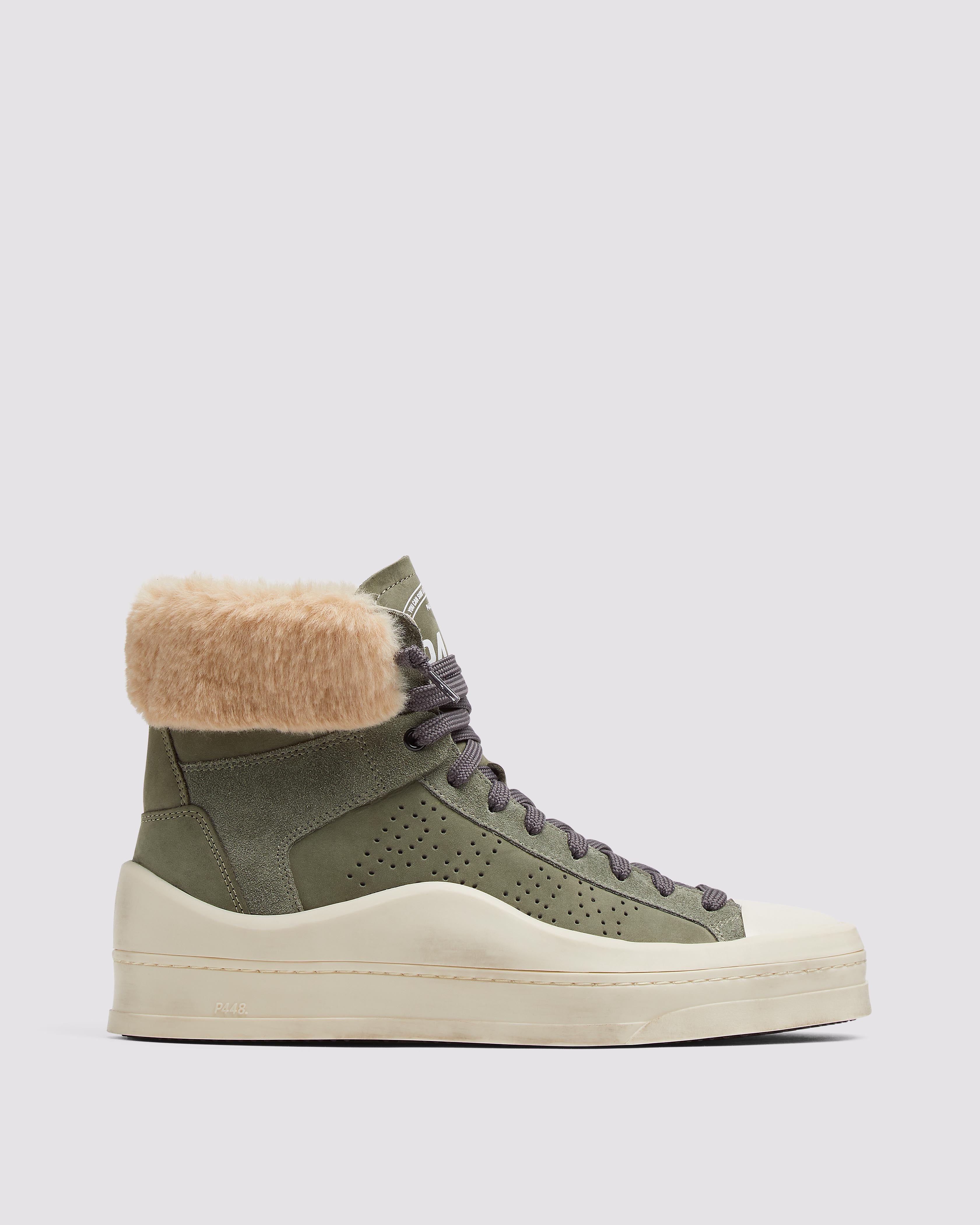 Rail Coco/Fur - High-Top Fur Trimmed Brown Nubuck Sneaker – P448