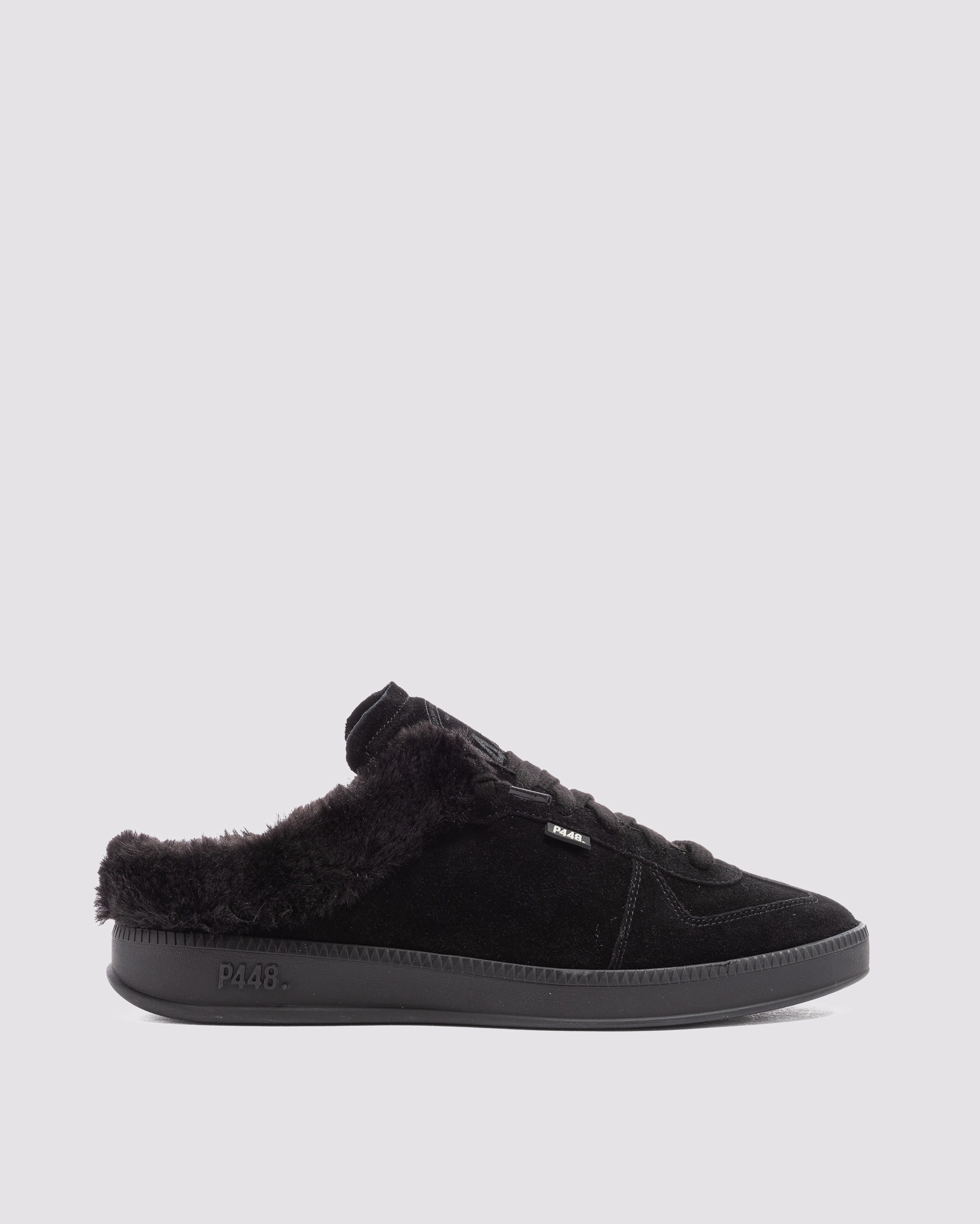 Monaco Black - Women's Low-Top Black Suede Mule Sneaker – P448