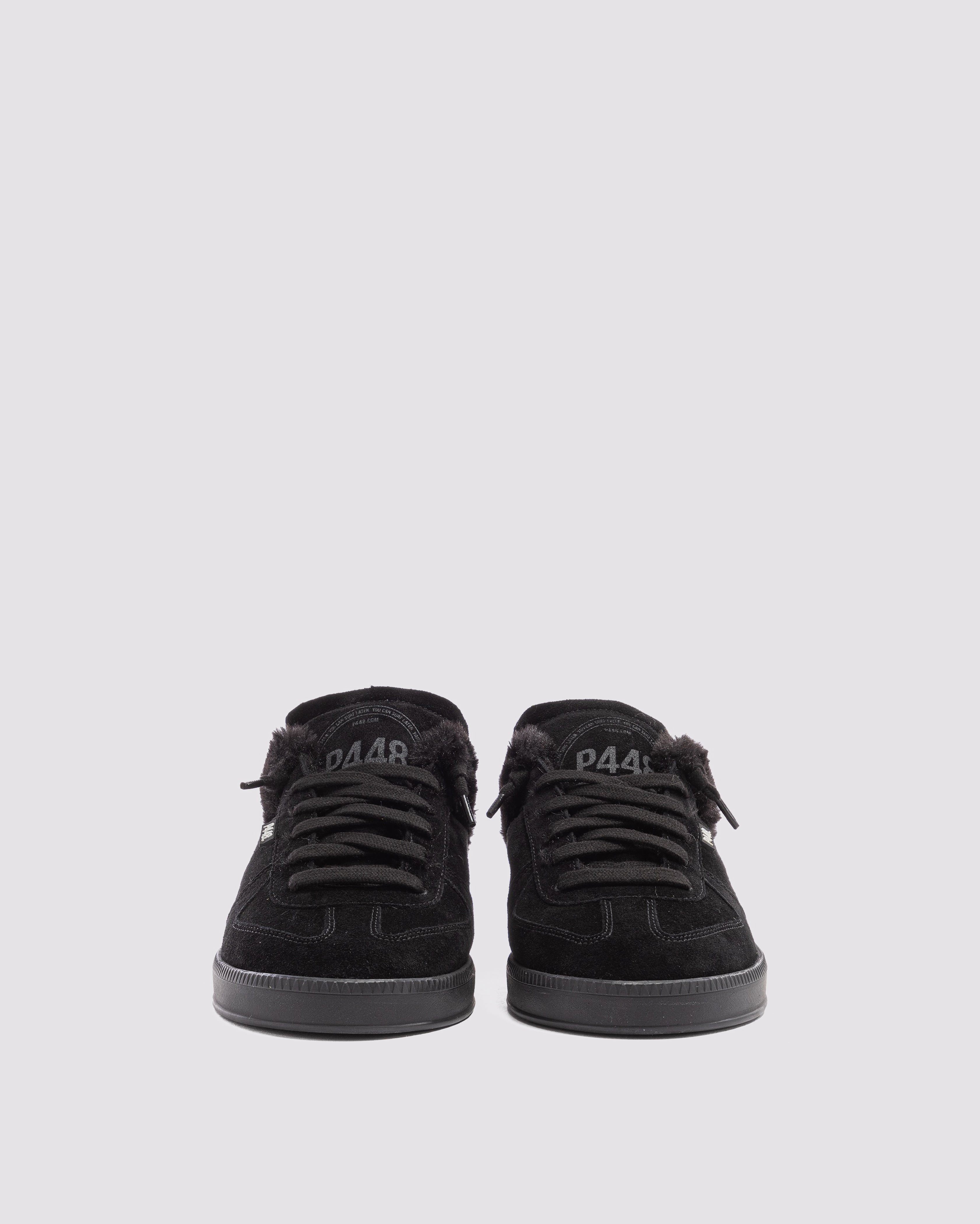 ぴ  aclent Hybrid sneaker mule Monaco Black - Women's Low-Top Black Suede Mule Sneaker – P448