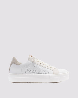 Side angle of flok/white/neutral platform sneakers