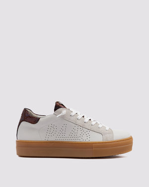 Side angle of white and brown platform sneakers