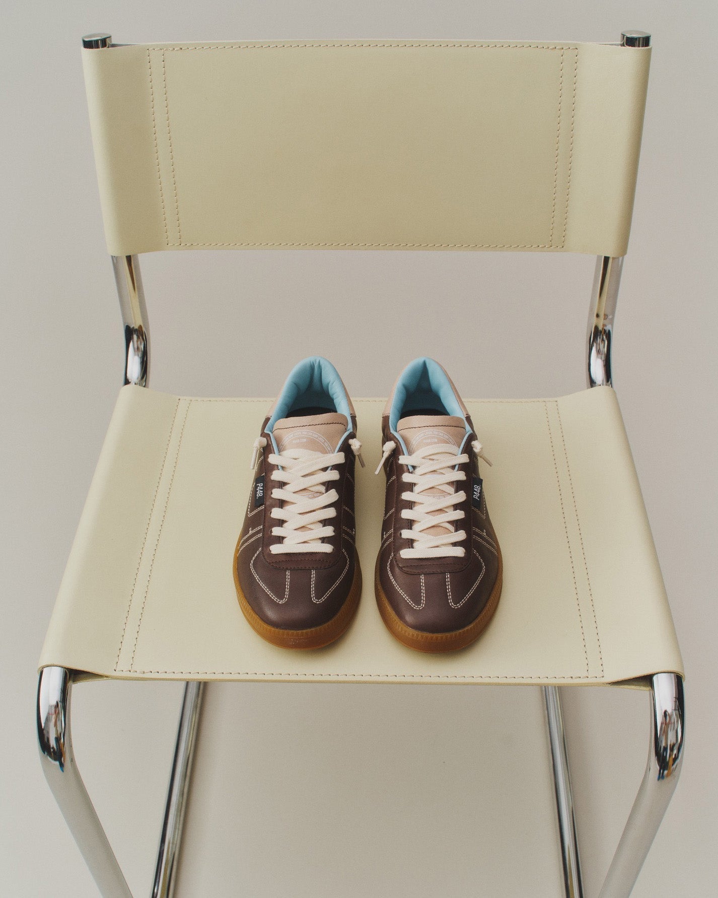 Front angle of brown sneakers