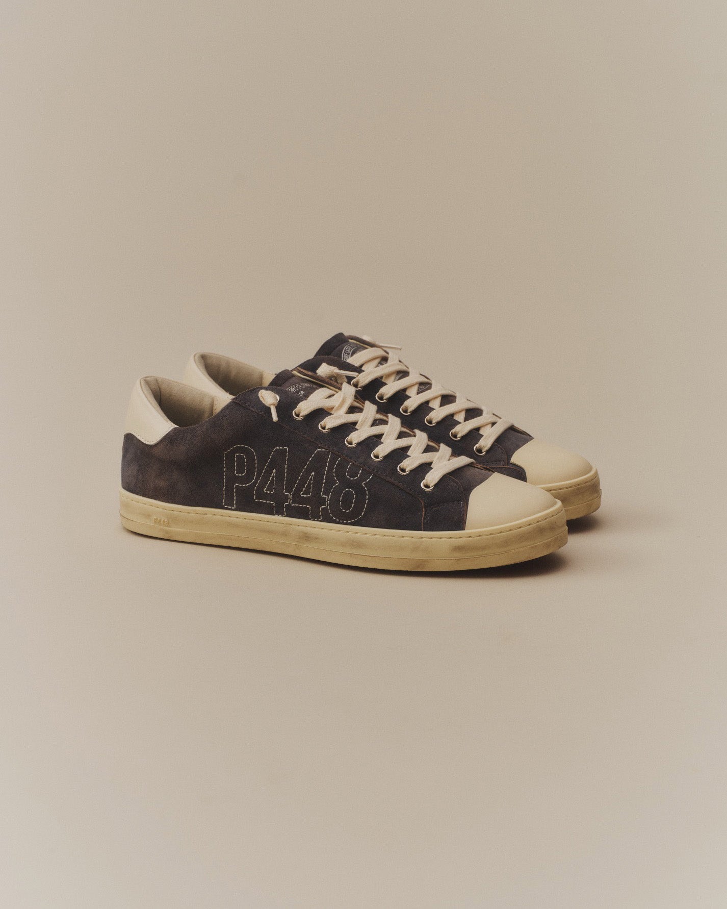 Front angle of blue sneakers
