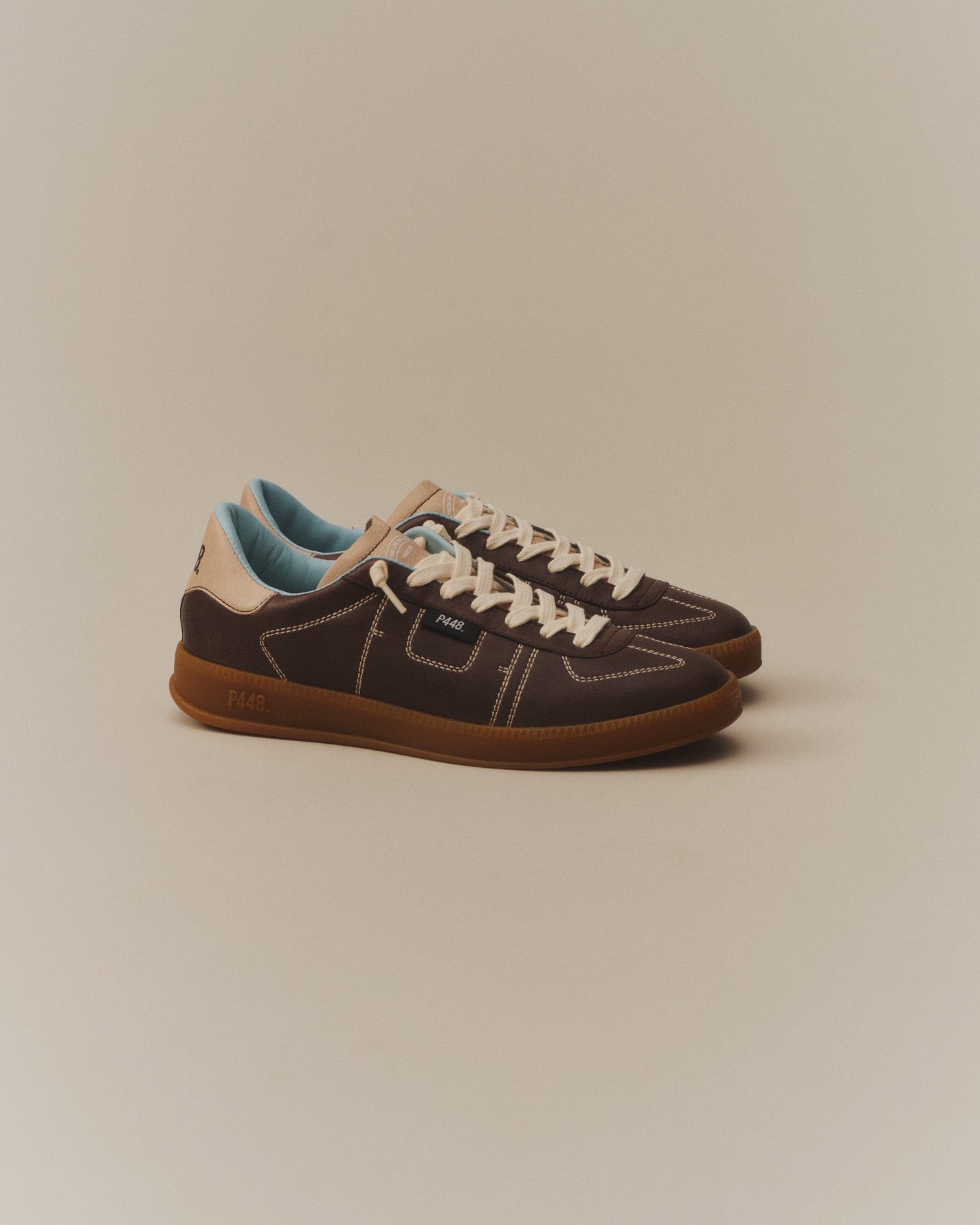 Side angle of brown sneakers