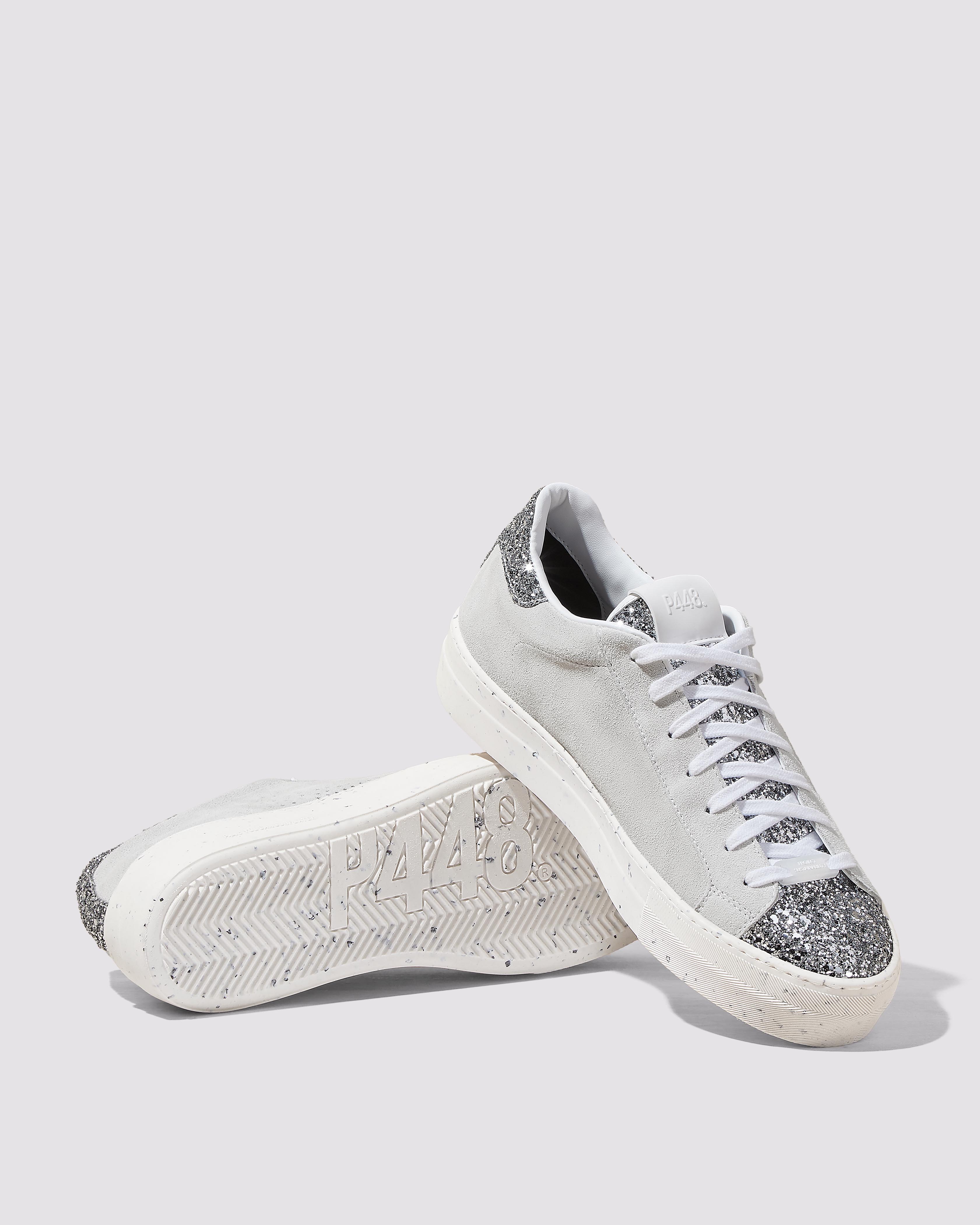 Silver fashion and white trainers